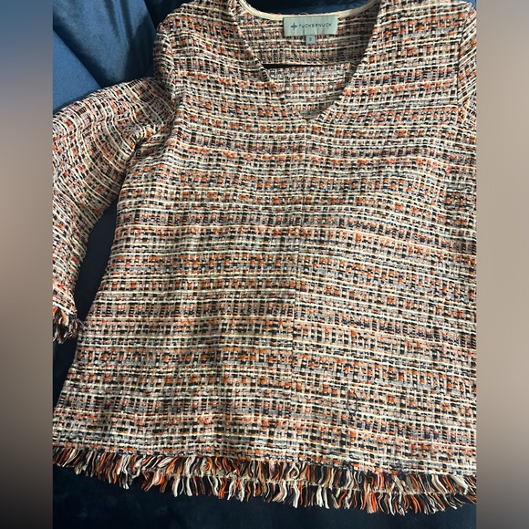 Tuckernuck Belfast Blouse Tweed V-Neck Fringe Trim Relaxed Fit Size Small - Picture 4 of 5
